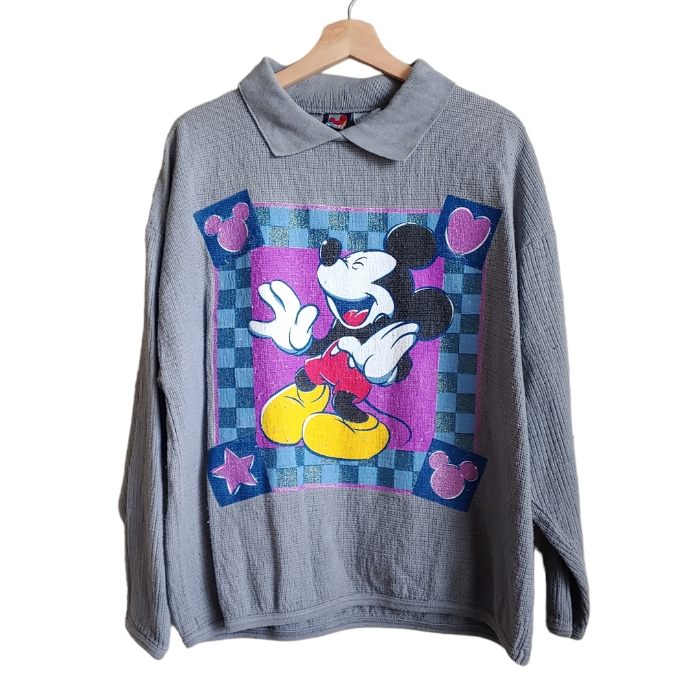 Disney Vintage y2k 90s Mickey Unlimited 100% Cotton Knit Collared Sweater Top